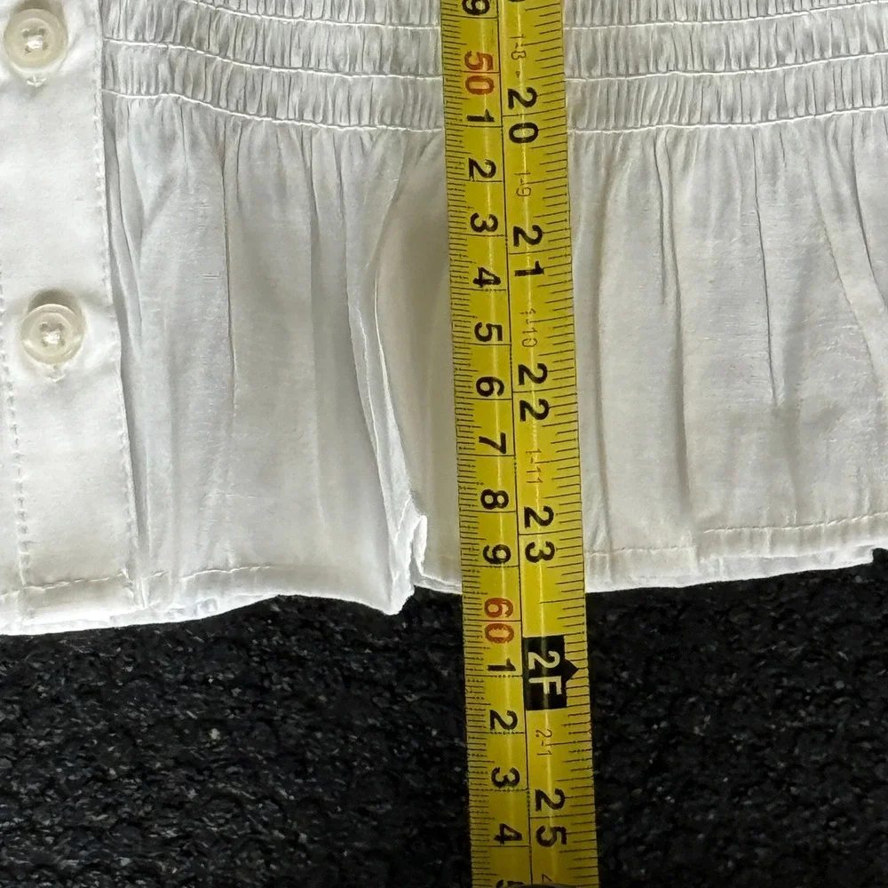 Anthropologie Smocked Puff Sleeve Blouse Womens Large Ivory Ruffle Romantic Boho